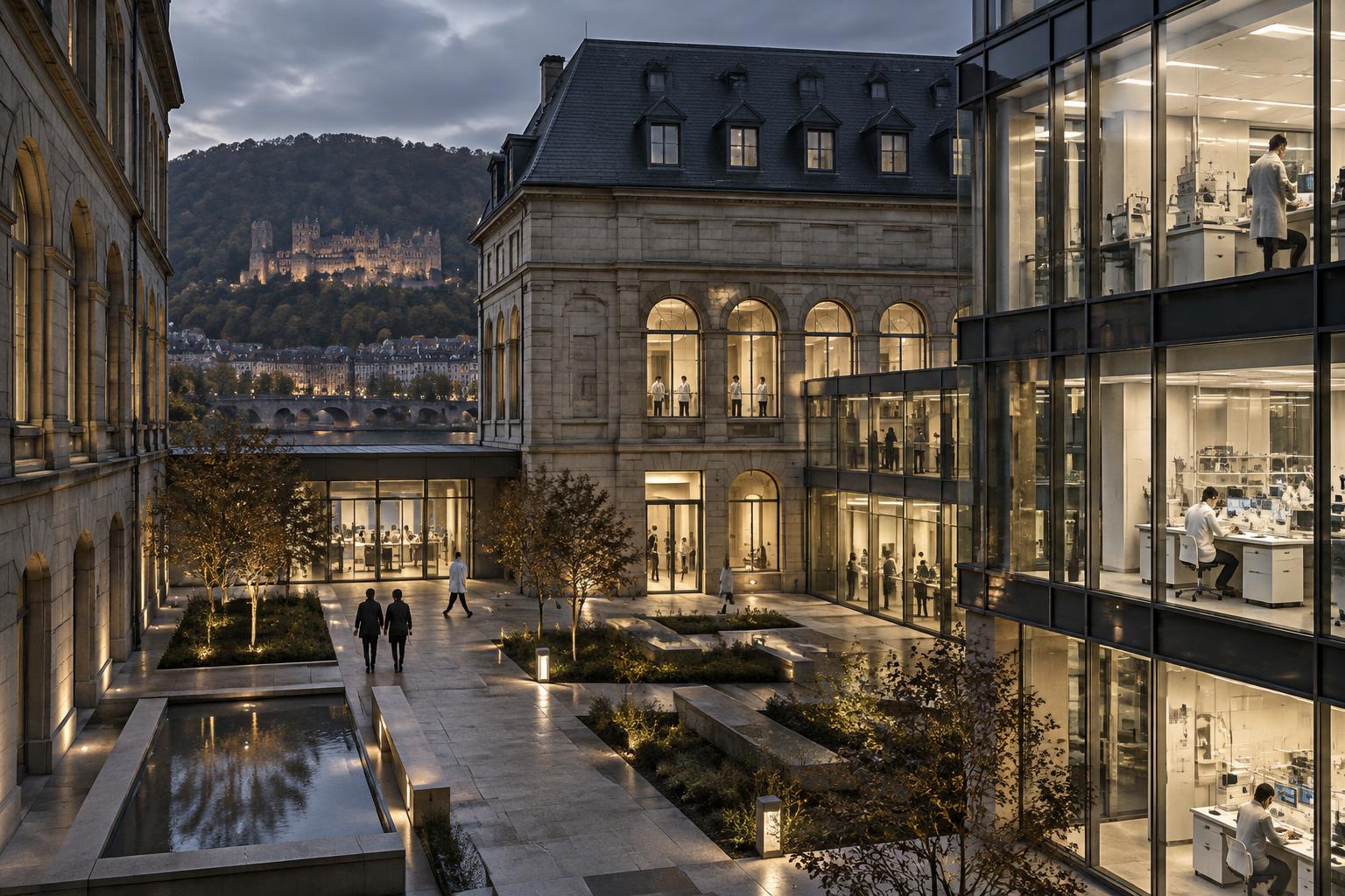 German university medicine research campus at evening